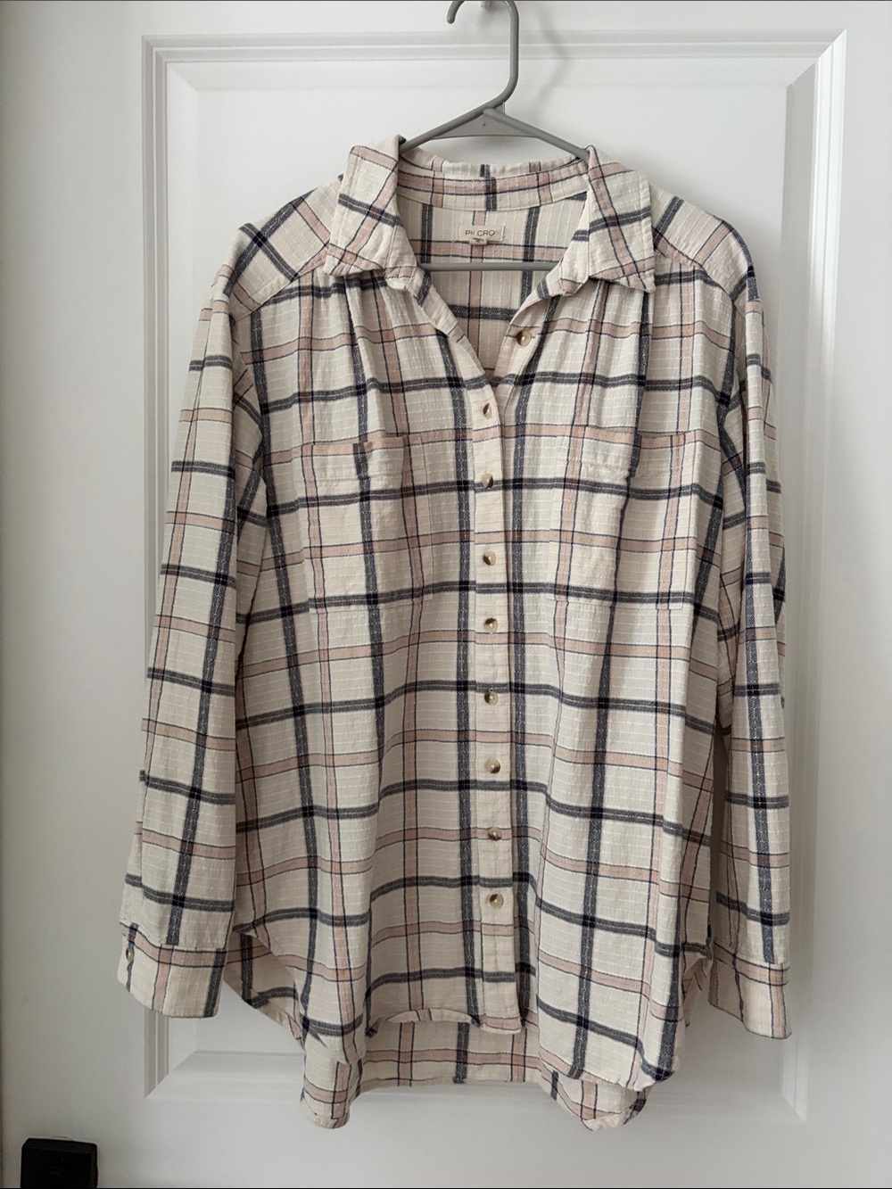 Pilcro Cream Plaid Metallic Accents Button Down Shirt